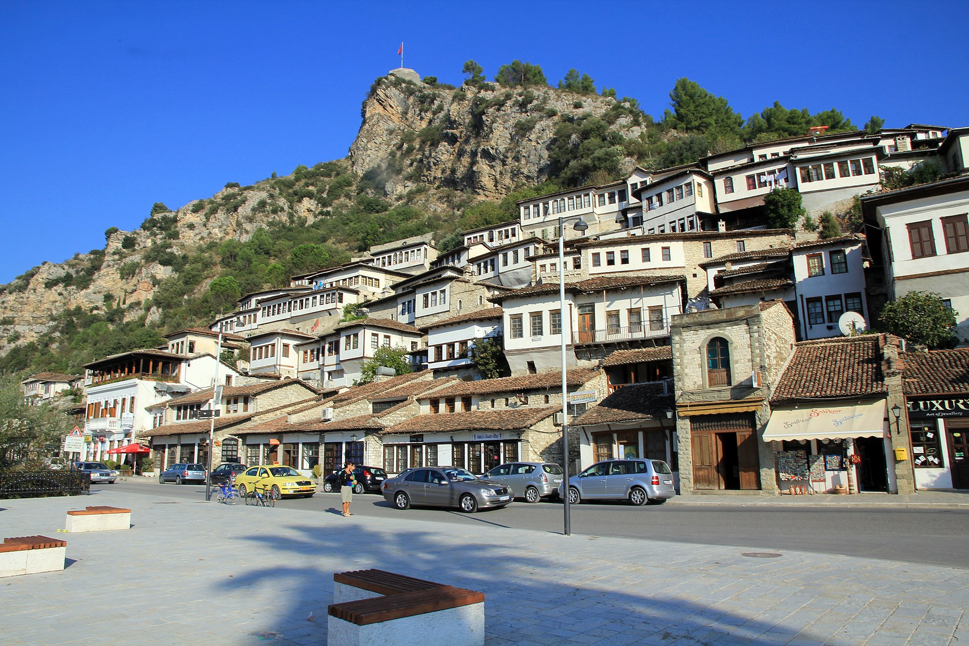 White Ottoman houses of Mangalem below Berat's castle hill